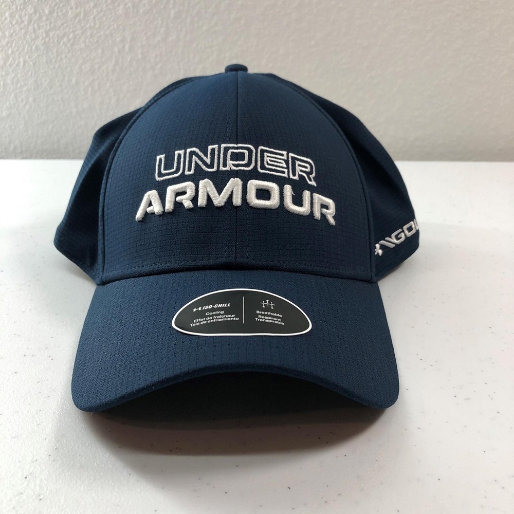Under Armour Hat Cap Fitted Mens Large Blue Golf Iso-Chill Classic Performance